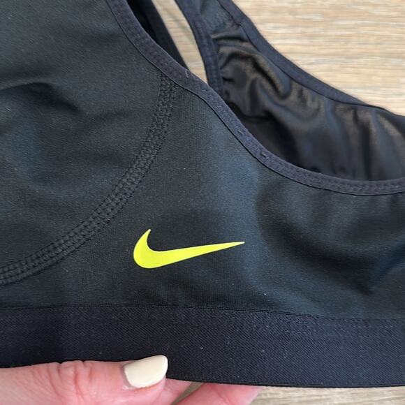 NIKE‎ Black Neon Yellow Dri-Fit Mesh Racerback Foam Padded Sports Bra Size Small - Picture 8 of 9